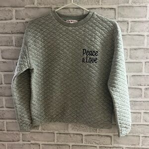 Bella & Birdie peace of love gray long sleeve sweater, girls size large 12 -14